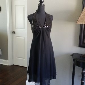 Black Sequined Halter Party Dress